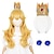 billige Kostumeparykker-gylden prinsesse paryk med øreringe og krone blond lang bølget fersken paryk til børn cosplay