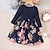 cheap Floral Dresses-Kids Girls&#039; Dress  Floral Lace up Button Polyester Long Sleeve Spring Fall Red Navy Blue Floral Dress Casual Dress Swing Dress A Line Dress Outdoor Casual  Fashion Cute Daily Midi 3-10 Years
