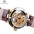 お買い得  機械式腕時計-FORSINING 男性 機械式時計 ファッション カジュアルウォッチ 腕時計 スケルトン 自動巻き 光る 防水 レザー 腕時計