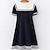 cheap Dresses-Kids Girls&#039; Dress Letter Stripe Short Sleeve School Outdoor Casual Embroidered Fashion Daily Basic Cotton Knee-length Casual Dress A Line Dress Summer Dress Summer Spring 3-13 Years White Navy Blue