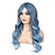abordables Pelucas sintéticas de moda-Peluca azul para mujer, peluca azul pastel ondulada larga y rizada, parte lateral, peluca sintética para cosplay de halloween con gorro de peluca