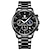 お買い得  クォーツ腕時計-女性 男性 クォーツ 贅沢 大きめ文字盤 ファッション ビジネス ムーンフェイズ表示 光る 3タイムゾーン カレンダー 合金 腕時計