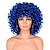 abordables Pelucas sintéticas de moda-pelucas rizadas cortas para mujeres negras peluca rizada afro rizada con flequillo suelto lindo rizado esponjoso ondulado negro a azul pelo sintético