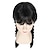 abordables Perruques de déguisement-Perruque pour enfants filles, perruque tressée noire longue et droite avec frange, perruque de fête
