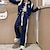 cheap Sets-2 Pieces Kids Girls&#039; Stripe Button Pants Suit Set Long Sleeve Active School 7-13 Years Spring Navy Blue Beige