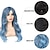 billige Syntetiske og trendy parykker-blå paryk til kvinder lang krøllet bølget pastel blå paryk sidedel syntetisk halloween cosplay paryk med parykhætte