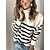 cheap Sweaters &amp; Cardigans-Women&#039;s Pullover Sweater Jumper Jumper Ribbed Knit Button Regular Turtleneck Striped Daily Going out Stylish Casual Fall Winter White Brown S M L