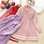 cheap Dresses-Kids Girls&#039; Sweater Dress Color Block Long Sleeve School Performance Casual Ruched Adorable Daily Casual Cotton Midi Casual Dress A Line Dress Spring Fall Winter 2-9 Years Pink Red Purple