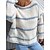 cheap Sweaters &amp; Cardigans-Women&#039;s Pullover Sweater Jumper Jumper Fuzzy Knit Oversized Regular Crew Neck Striped Daily Going out Stylish Casual Fall Winter White / Black Light Blue S M L