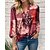 cheap Blouses &amp; Shirts-Women&#039;s Shirt Blouse Red Blue Green Button Print Floral Casual Holiday Long Sleeve Standing Collar Fashion Regular Fit Floral Spring &amp;  Fall