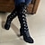 cheap Women&#039;s Boots-Women&#039;s Boots Plus Size Lace Up Boots Outdoor Daily Solid Color Mid Calf Boots Winter Chunky Heel Round Toe Vintage Casual Faux Leather Lace-up Black Blue Purple