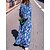 cheap Casual Dresses-Women&#039;s Casual Dress Floral Skull Ethnic Dress Boho Dress V Neck Patchwork Long Dress Maxi Dress Halloween Daily Streetwear Ethnic Loose Fit Long Sleeve Blue Fall S M L XL
