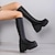 cheap Platform Boots-Women&#039;s Boots Platform Boots Plus Size Outdoor Daily Solid Color Knee High Boots Winter Platform Chunky Heel Round Toe Gothic Casual Minimalism PU Loafer Black White Pink