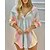 cheap Blouses &amp; Shirts-Women&#039;s Shirt Blouse White Green Khaki Button Print Butterfly Striped Chains Print Casual Long Sleeve V Neck Fashion Regular Fit Butterfly Spring &amp;  Fall