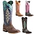 cheap Cowboy &amp; Western Boots-Women&#039;s Boots Cowboy Boots Party Solid Color Embroidered Knee High Boots Embroidery Chunky Heel Vintage Fashion Casual PU Loafer Pink Red Blue
