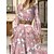 cheap Casual Dresses-Women&#039;s Casual Dress Floral Print Swing Dress A Line Dress V Neck Print Long Dress Maxi Dress Daily Vacation Active Fashion Regular Fit Long Sleeve White Pink Spring Fall S M L XL XXL