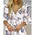 cheap Blouses &amp; Shirts-Women&#039;s Shirt Blouse White Green Khaki Button Print Butterfly Striped Chains Print Casual Long Sleeve V Neck Fashion Regular Fit Butterfly Spring &amp;  Fall