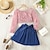 cheap Sets-2 Pieces Kids Girls&#039; Solid Color Lace up Dress Suits Set Long Sleeve Fashion School 7-13 Years Fall Pink
