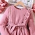 cheap Dresses-Kids Girls&#039; Dress Solid Color Long Sleeve School Performance Wedding Ruched Button Adorable Daily Cotton Midi Casual Dress Spring Fall Winter 4-12 Years Pink