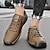 billige Håndlagde sko til herrer-Herre Oxfords Retro Håndlagde sko Gange Fritid Daglig Lær Bekvem Ankelstøvler Tøfler Svart Kakifarget Vår Høst