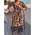 cheap Design Dress-Women&#039;s Casual Dress Leopard Swing Dress Wrap Dress V Neck Lace up Print Long Dress Maxi Dress Outdoor Daily Fashion Modern Loose Fit Long Sleeve Brown Fall S M L XL XXL