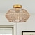 voordelige Plafondlampen-rotan semi-inbouw plafondlamp met koperen baldakijn, 11 inch semi-inbouwlamp met handgeweven touwkap, Boheemse plafondlamp voor hal, slaapkamer, keuken, entree 110-240v