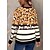 cheap Hoodies &amp; Sweatshirts-Women&#039;s Sweatshirt Pullover Active Sportswear Yellow Leopard Striped Casual Sports Round Neck Top Long Sleeve Fall &amp; Winter Micro-elastic