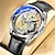 preiswerte Quarz-Uhren-Luxus hohle Herrenuhr automatische Quarzuhr Skelett Vintage leuchtende wasserdichte Leder-Edelstahl-Mann-Uhr männliche Uhr Geschenk