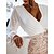 cheap Party Dresses-Women&#039;s Mini Dress Party Dress Sequin Dress Cocktail Dress White Pure Color Long Sleeve Spring Fall Winter Sequins Fashion Deep V Winter Dress Wedding Guest Vacation 2023 S M L XL