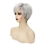 abordables perruque plus âgée-Perruques de lutin gris bouclés courts pour femmes blanches perruque synthétique en couches gris argenté coupe de lutin d&#039;aspect naturel perruques moelleuses avec frange