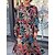 cheap Design Dress-Women&#039;s Casual Dress Floral Swing Dress Print Dress Crew Neck Print Midi Dress Outdoor Daily Fashion Modern Loose Fit Long Sleeve Fuchsia Fall S M L XL XXL