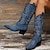 cheap Shoes &amp; Bags-Women&#039;s Boots Outdoor Work Cowboy Boots Plus Size Cowgirl Boots Winter Mid Calf Boots Zipper Pointed Toe Block Heel Chunky Heel Walking Vintage Fashion Luxurious Loafer PU Embroidered Blue
