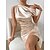 cheap Party Dresses-Women&#039;s Mini Dress Party Dress Cocktail Dress Wedding Guest Dress Champagne Pink Pure Color Short Sleeve Fall Autumn Ruched Fashion One Shoulder Wedding Guest Vacation 2023 S M L XL