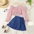 cheap Sets-2 Pieces Kids Girls&#039; Solid Color Lace up Dress Suits Set Long Sleeve Fashion School 7-13 Years Fall Pink