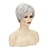 abordables perruque plus âgée-Perruques de lutin gris bouclés courts pour femmes blanches perruque synthétique en couches gris argenté coupe de lutin d&#039;aspect naturel perruques moelleuses avec frange