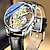 お買い得  クォーツ腕時計-高級中空メンズ腕時計自動クォーツ時計スケルトンヴィンテージ発光防水レザーステンレス鋼男性腕時計男性時計ギフト