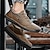 billige Håndlagde sko til herrer-Herre Oxfords Retro Håndlagde sko Gange Fritid Daglig Lær Bekvem Ankelstøvler Tøfler Svart Kakifarget Vår Høst
