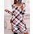 cheap Geometry Dress-Women&#039;s Casual Dress Plaid Print Dress V Neck Print Mini Dress Outdoor Holiday Active Fashion Regular Fit Long Sleeve Pink Fall Winter S M L XL XXL