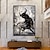 お買い得  動物画-手作り油絵キャンバス壁アート装飾白黒抽象スタイル動物雄牛家の装飾ロールフレームレス未延伸絵画