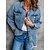 cheap Coats &amp; Jackets-Women&#039;s Denim Jacket Fall Winter Street Daily Wear Vacation Regular Coat Windproof Regular Fit Comtemporary Stylish Casual Daily Jacket Long Sleeve Tassel Fringe with Pockets Pure Color Blue