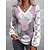 cheap Blouses &amp; Shirts-Women&#039;s Shirt Lantern Sleeve Blouse Pink Green Gray Lace Print Graphic Floral Color Gradient Casual Holiday Long Sleeve V Neck Fashion Regular Fit Floral Spring &amp;  Fall Lantern Sleeve