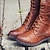 cheap Women&#039;s Boots-Women&#039;s Boots Biker boots Lace Up Boots Riding Boots Outdoor Daily Solid Color Knee High Boots Winter Buckle Flat Heel Round Toe Vintage Casual Minimalism Faux Leather Zipper Lace-up Black Red Brown