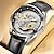 preiswerte Quarz-Uhren-Luxus hohle Herrenuhr automatische Quarzuhr Skelett Vintage leuchtende wasserdichte Leder-Edelstahl-Mann-Uhr männliche Uhr Geschenk