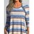 cheap Blouses &amp; Shirts-Women&#039;s T shirt Tee Blue Button Print Striped Daily Weekend Long Sleeve Round Neck Fashion Regular Fit Painting Spring &amp;  Fall