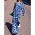 cheap Casual Dresses-Women&#039;s Casual Dress Floral Skull Ethnic Dress Boho Dress V Neck Patchwork Long Dress Maxi Dress Halloween Daily Streetwear Ethnic Loose Fit Long Sleeve Blue Fall S M L XL