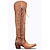 cheap Cowboy &amp; Western Boots-Women&#039;s Boots Cowboy Boots Motorcycle Boots Outdoor Daily Solid Color Knee High Boots Winter Rivet Embroidery Lace-up Block Heel Square Toe Vintage Casual Minimalism Faux Leather Zipper Brown
