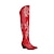 cheap Cowboy &amp; Western Boots-Women&#039;s Boots Cowboy Boots Party Embroidered Over The Knee Boots Thigh High Boots Winter Embroidery Chunky Heel Pointed Toe Bohemia PU Zipper Pink Red Brown
