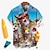 billiga hawaiianska lapelskjortor för män-Herr Skjorta Hawaii skjorta Djur Katt Grafiska tryck Nedvikt Blå Grå Gata Ledigt Kort ärm Mönster Button-Down Kläder Tropisk Mode Hawaiisk Designer