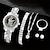 זול שעוני קוורץ-שעון קוורץ ריינסטון יוקרתי שעון יד אנלוגי אופנה היפ הופ&amp;amp; 6 יחידות סט תכשיטים מתנה לנשים שלה
