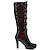cheap Women&#039;s Boots-Women&#039;s Boots Plus Size Heel Boots Outdoor Daily Solid Color Knee High Boots Winter Bowknot Platform Stiletto Heel Round Toe Vintage Casual Minimalism Suede Lace-up Black Red